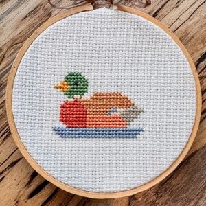 Cute & Simple Mallard Duck, Completed CrossStitch Wall or Table Top Decor-4.25”
